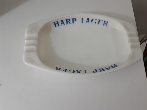 Harp lager white glass ashtray - harp,